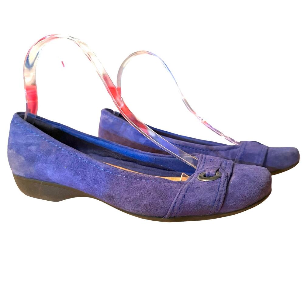 Clarks Kinzie Blue Suede Leather Slip On Flats Comfort Shoes Round Toe sz 7.5 W